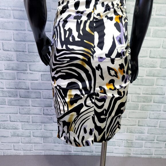 Cache Size 6 Silk Animal Print Ruched Cutout Back S/S Knee Length Dress Cocktail - Picture 8 of 12